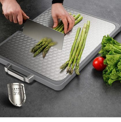 Plastic and Stainless Steel DualSided Cutting Board for Meal Preparation